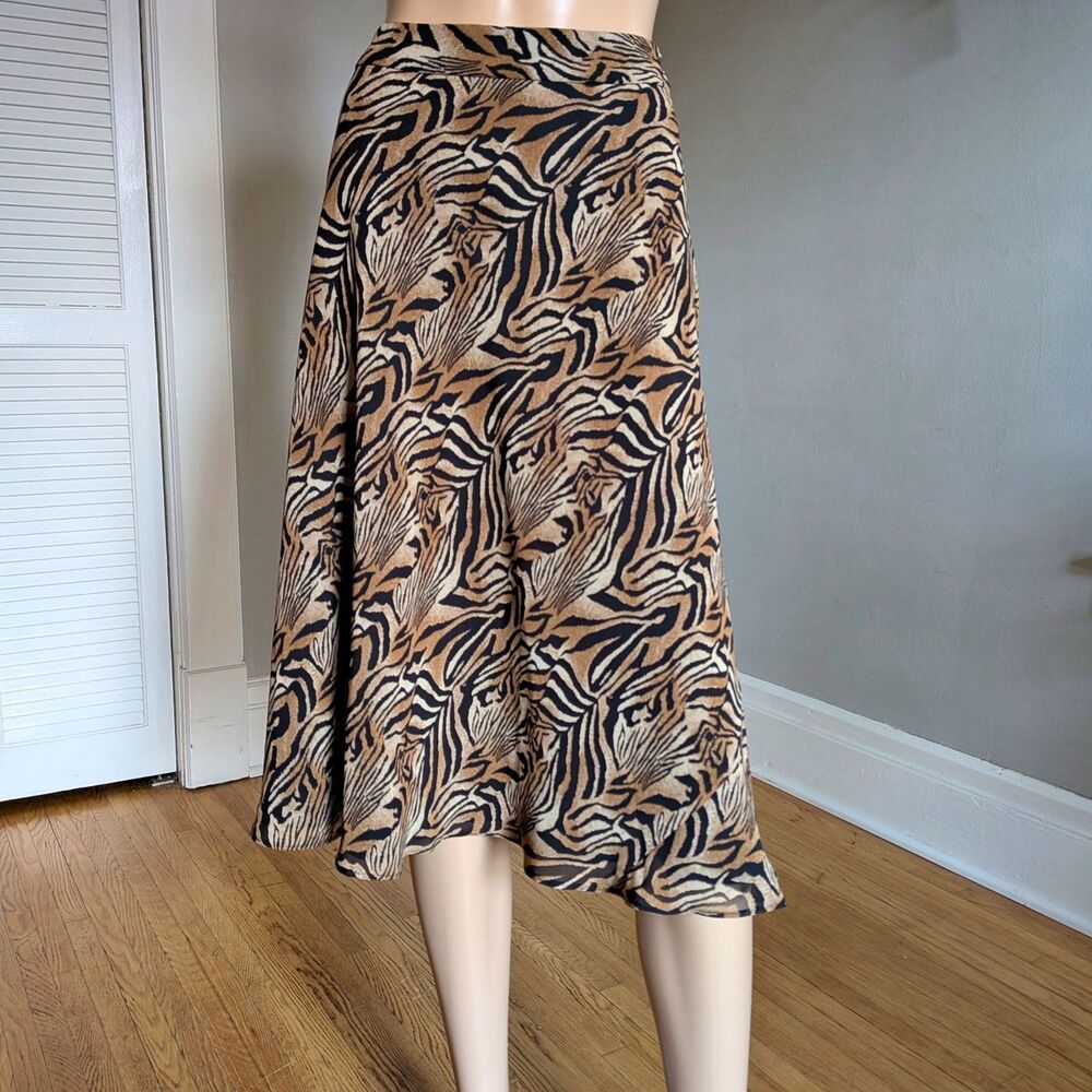 Vintage 90s Jones New York Animal Print Midi Skirt Whimsigoth Tiger Size 8